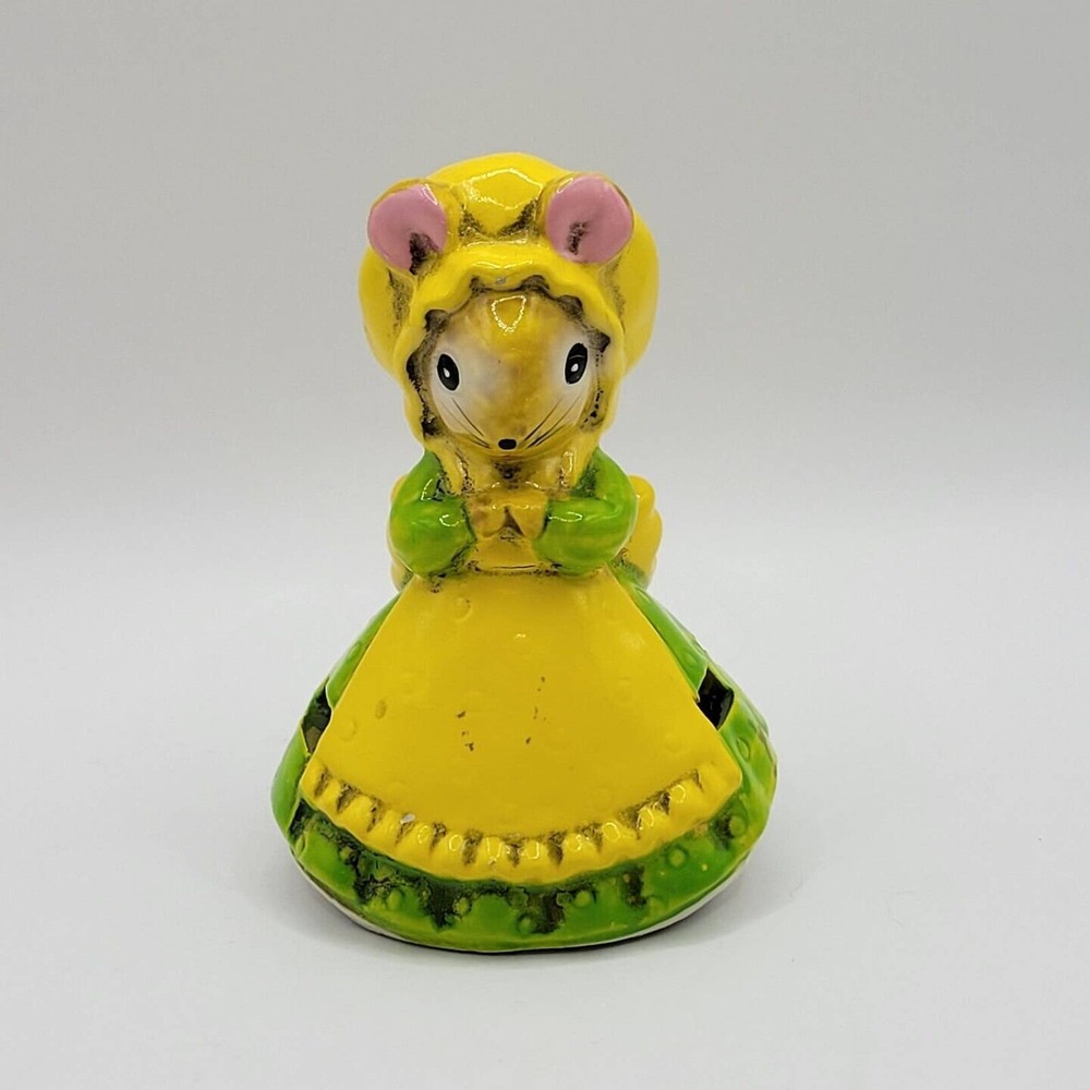 Vtg Josef Originals Lorrie Design Yellow & Green Mouse 3.5" Plaster Figurine